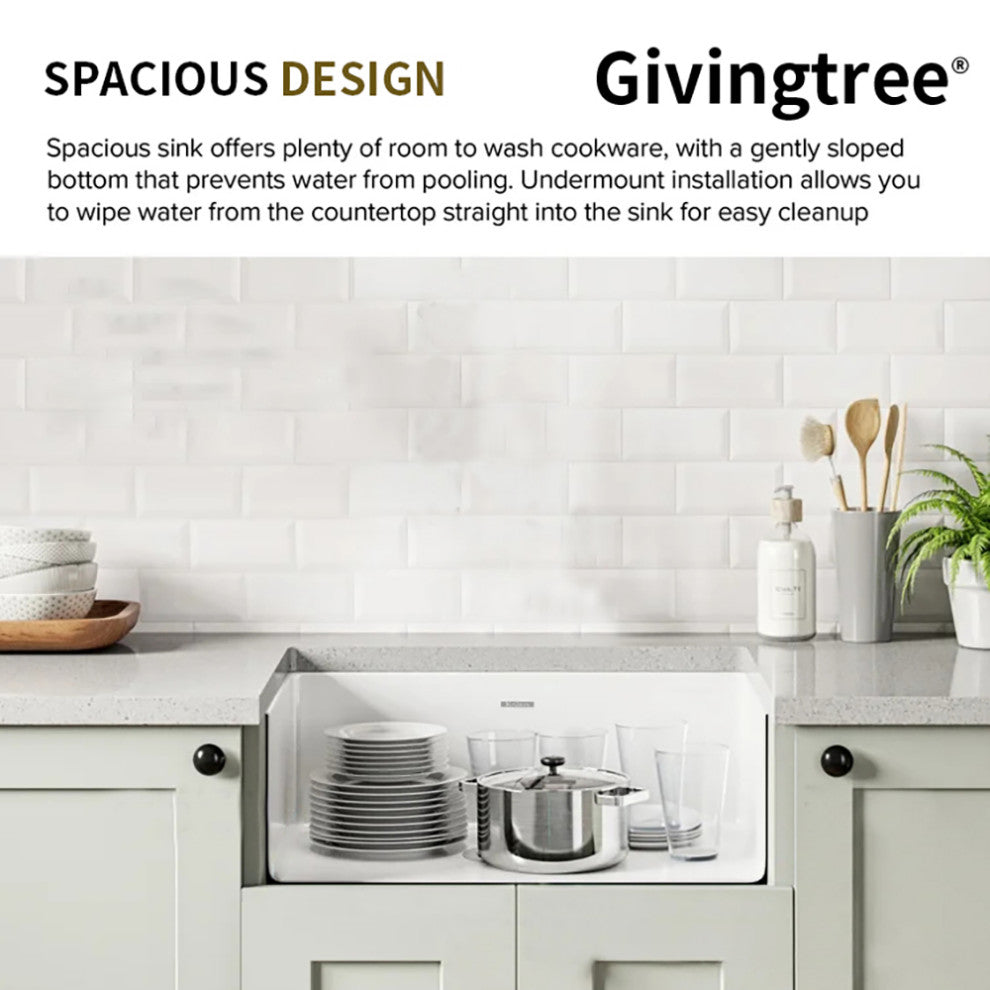 33-inL x 18-inW Farmhouse Apron Front White Ceramic Kitchen Sink