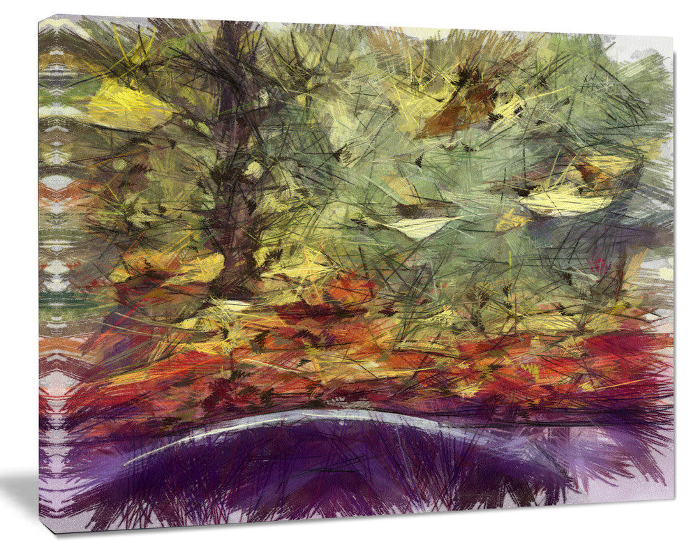 Abstract Fall Watercolor Drawing, Landscape Canvas Wall Art, 40"x30"