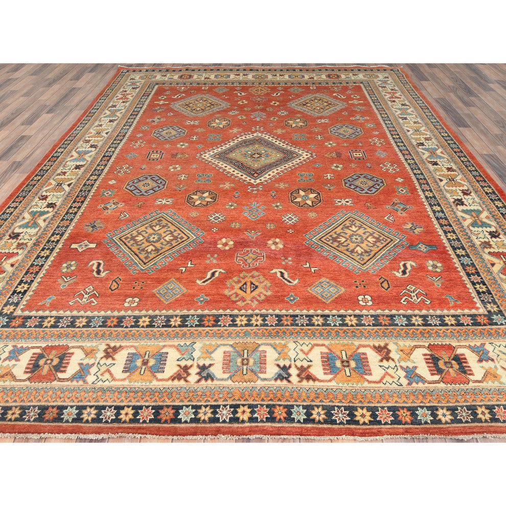 Crimson Red, Special Kazak Wool Hand Knotted Oriental Rug, 9'x11'9"