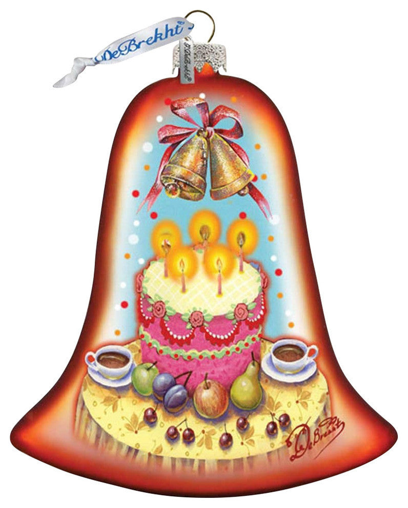 Hand Painted Celebration Bell Glass Scenic Ornament