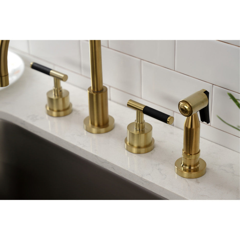 KS8727CKLBS Kaiser Widespread Kitchen Faucet With Brass Sprayer, Brushed Brass