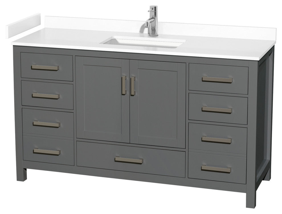 60" Single Bathroom Vanity, Dark Gray, White Cultured Marble Countertop, Sink