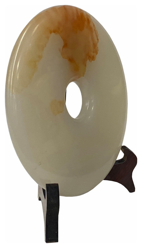 Chinese Natural White Brown Stone Round Fengshui Home Decor Display Hws1836