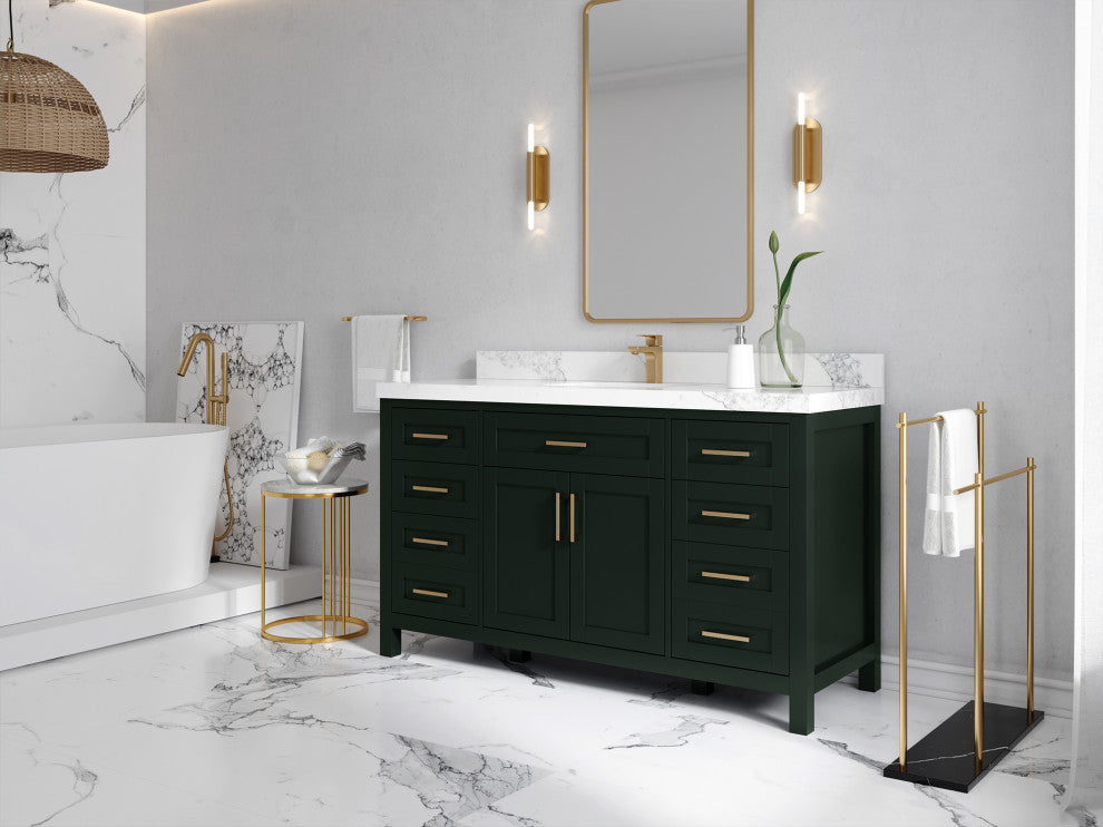Cambridge 60 Single Bathroom Vanity in Dark Forest Green 2" White Quartz