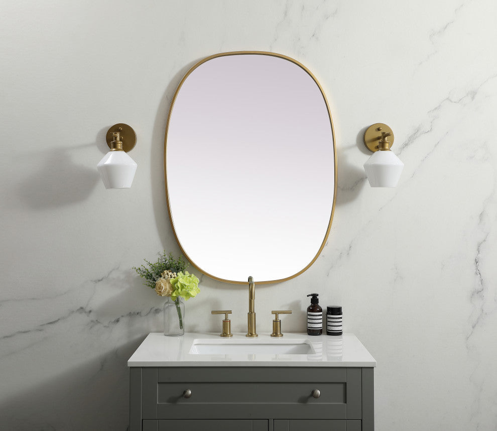 Metal Frame Oval Mirror 27X36 Inch, Brass