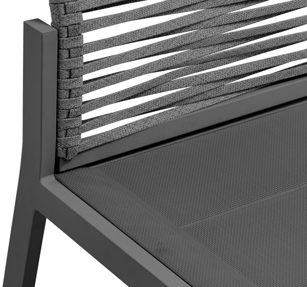 Maldives Rope Fabric Outdoor Patio Dining Arm Chair, Set of 2, Grey, Side Chair