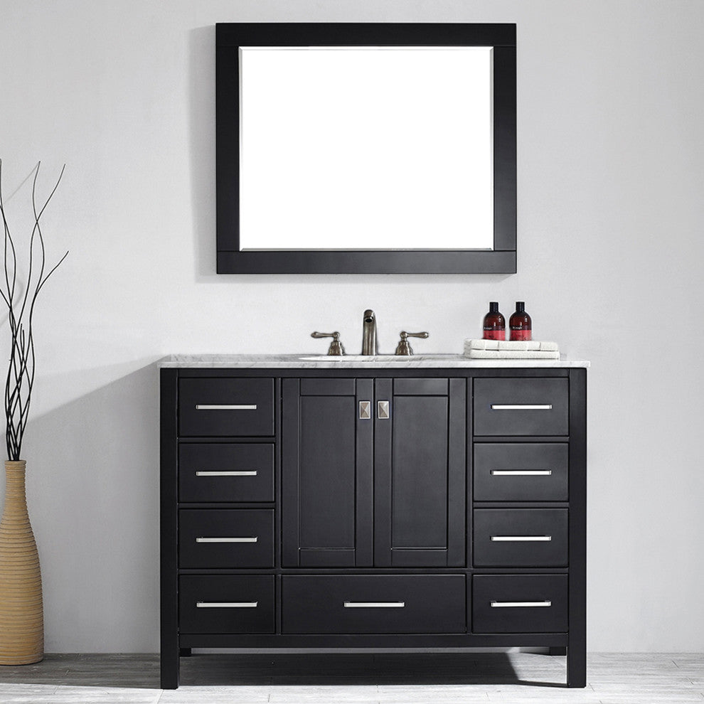 Gela 48" Vanity in Espresso with Carrara White Marble Countertop With Mirror