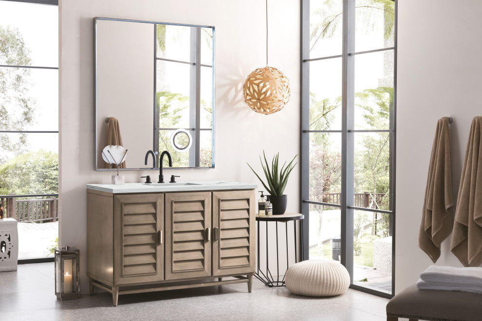 James Martin 620-V48-WW-3ENC 48" Single Vanity White Washed Walnut + Quartz Top