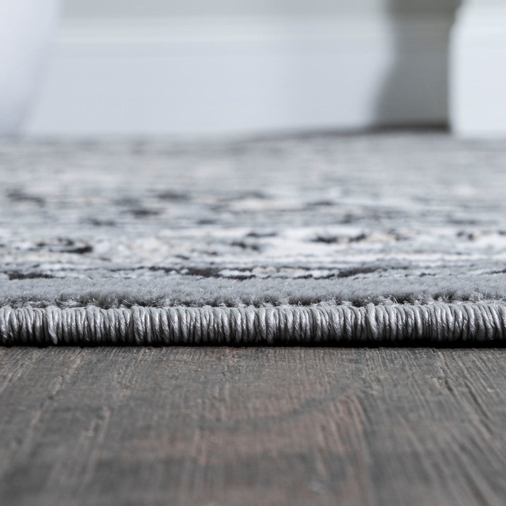 Palmette Modern Persian Floral Area Rug, Gray and Ivory, 8x10