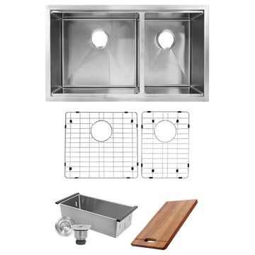 Nantucket SR-PS-3219-OS-16 Offset Double Bowl Prep Station S. Steel Sink