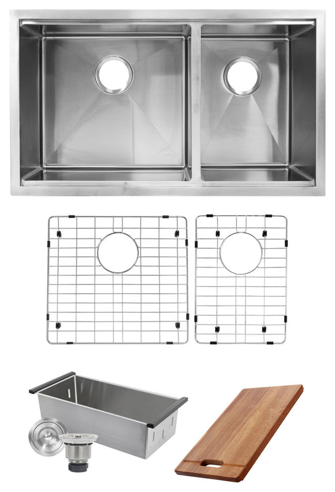 Nantucket SR-PS-3219-OS-16 Offset Double Bowl Prep Station S. Steel Sink