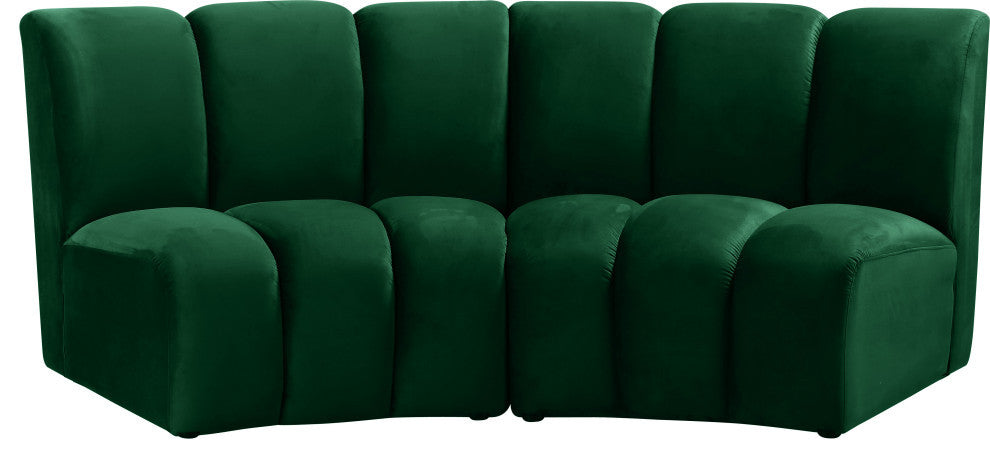 Infinity Channel Tufted Velvet Modular Chair, Green, 2 Piece
