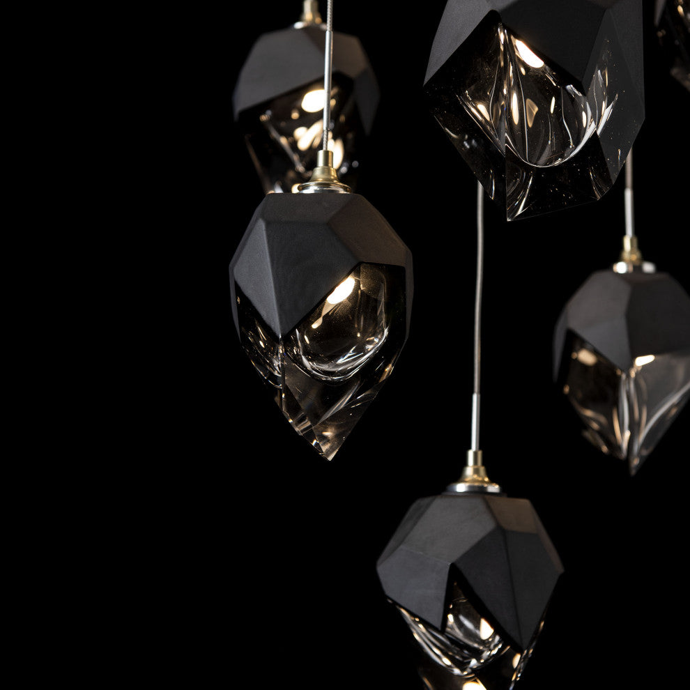 Chrysalis 9-Light Small Crystal Pendant Modern Brass Finish- Long, Black Crystal