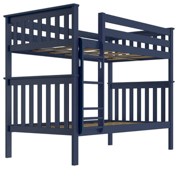 Twin Over Twin Solid Wood Bunk Bed with Ladder and Safety Guardrails, Blue