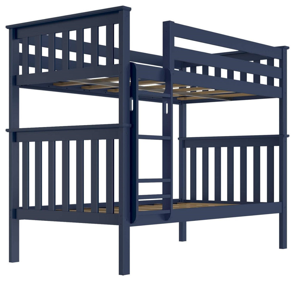 Twin Over Twin Solid Wood Bunk Bed with Ladder and Safety Guardrails, Blue