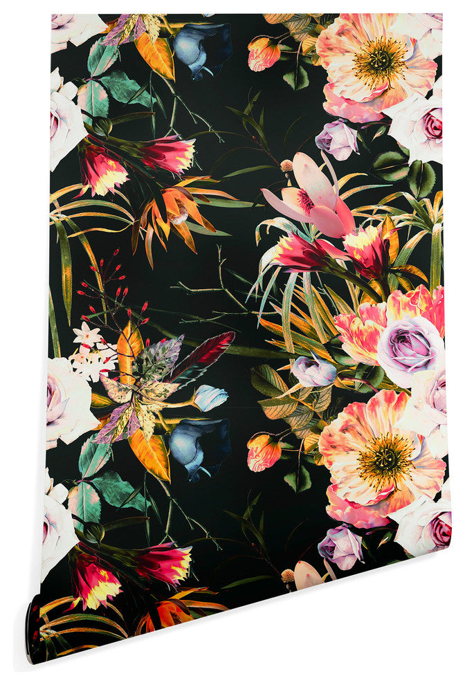 Deny Designs Marta Barragan Camarasa Garden Bouquets Wallpaper, Black, 2'x8'