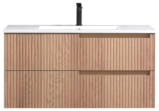 Fiore Wall Mount Modern Bathroom Vanity, Oakwood, 40", Single Sink
