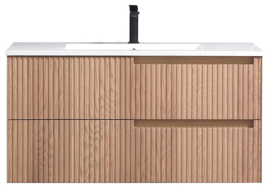 Fiore Wall Mount Modern Bathroom Vanity, Oakwood, 40", Single Sink