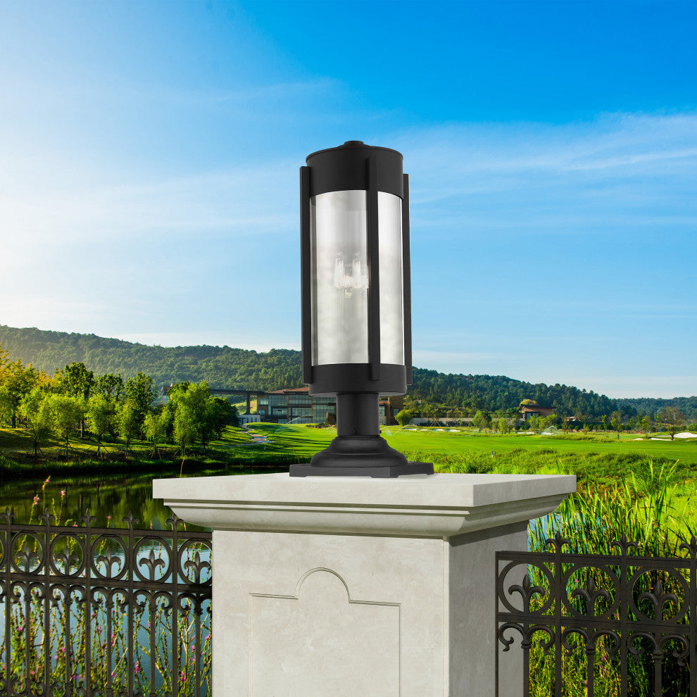 Sheridan 3 Light Black/Brushed Nickel Candles Large Outdoor Post Top Lantern