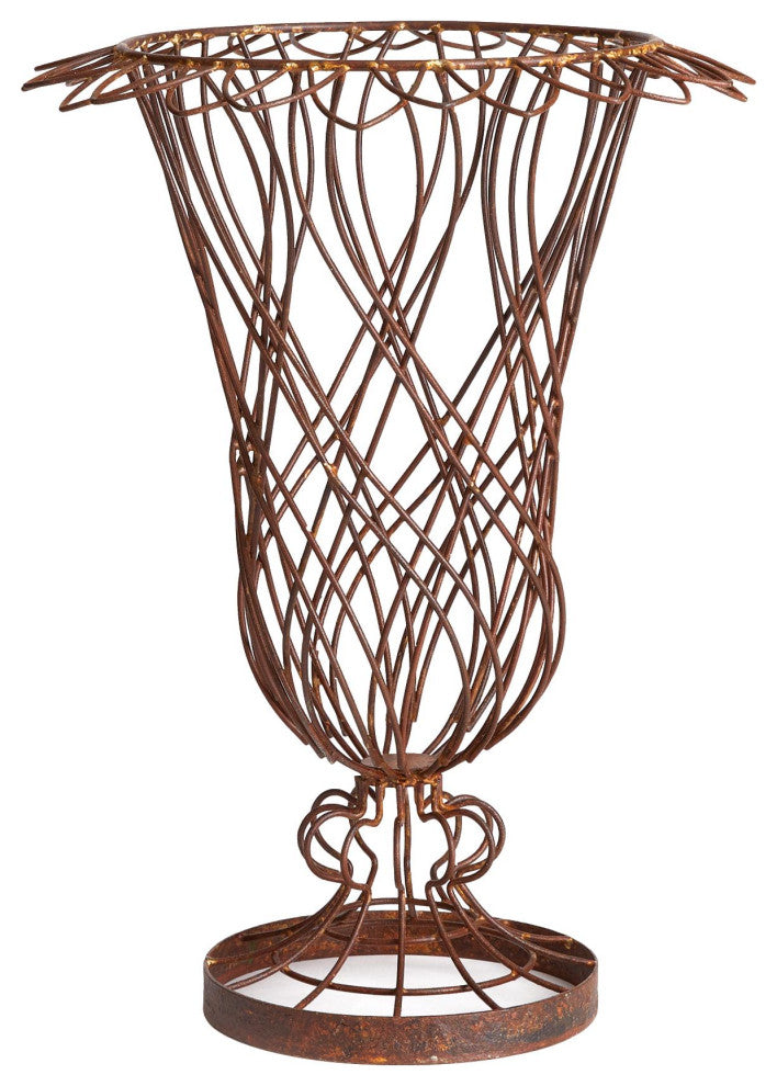 Rustic Weathered Galvanized Wire Metal Sculpture Vase Rust Vintage Style