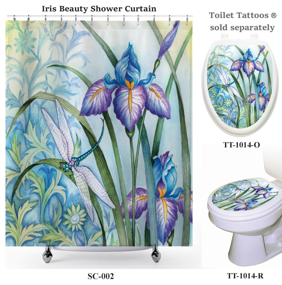 Iris Beauty Floral Shower Curtain, 72" x 72", Blue Dragonflies