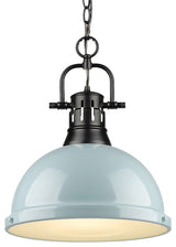 Golden Lighting Duncan 1-Light Pendant/Chain, Black/Seafoam Shade, 3602-LBLK-SF