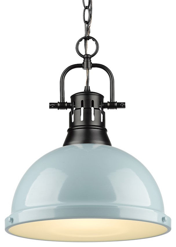 Golden Lighting Duncan 1-Light Pendant/Chain, Black/Seafoam Shade, 3602-LBLK-SF
