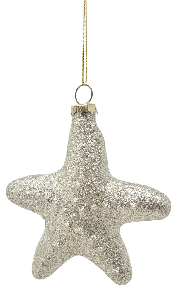 Coastal Clear Starfish Ornament Art Glass Gold Holiday 4 in Sparkly, Clear/Silver - Joy