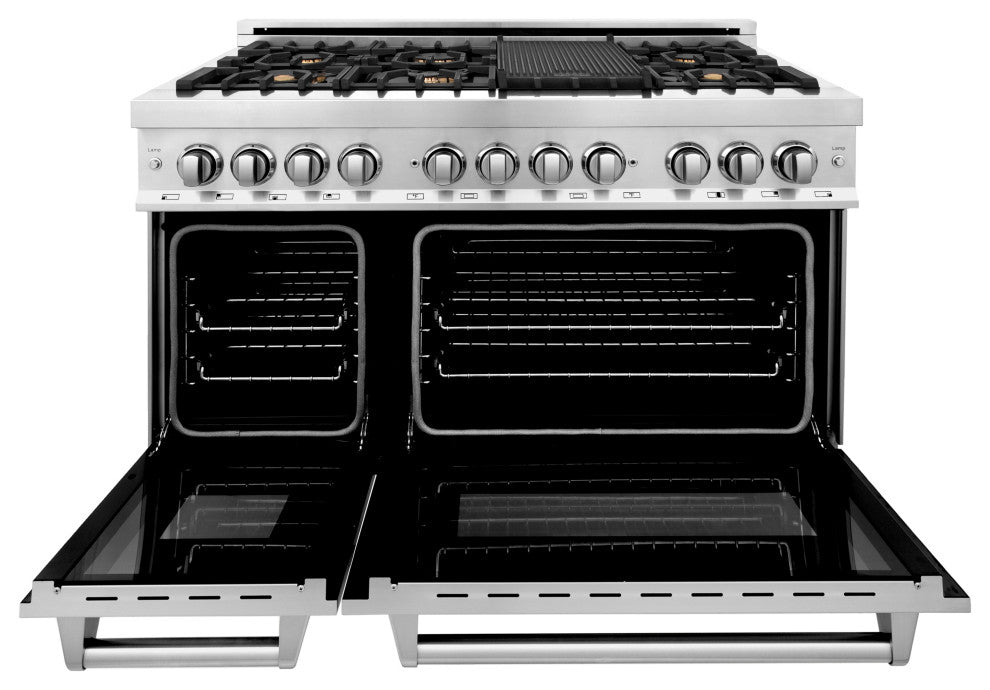 ZLINE 48" Dual Fuel Range, Stainless Steel With Brass Burners RA-BR-48