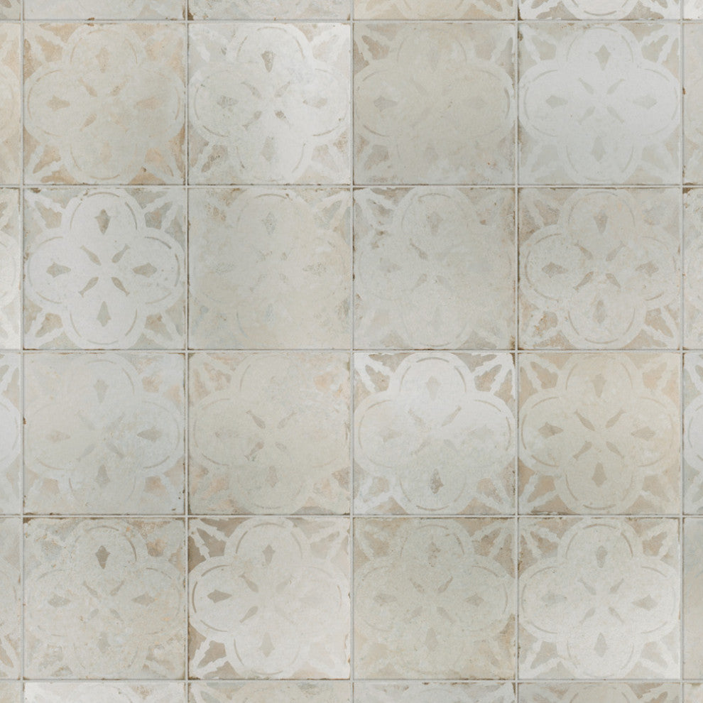 Kings Aurora Encaustic Ceramic Floor and Wall Tile, White