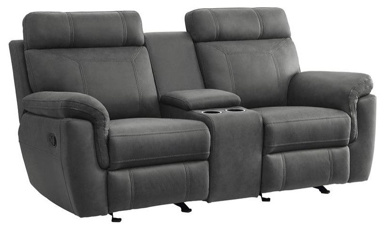 Pemberly Row 20" Modern Microfiber Double Glider Reclining Love Seat in Gray