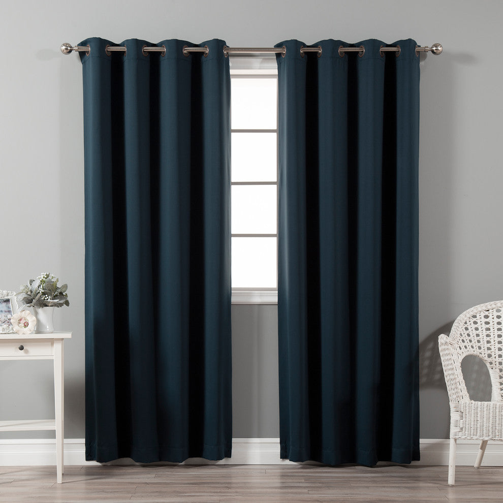 Solid Grommet Top Thermal Insulated Blackout Curtains, Navy, 84"