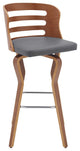 Benzara BM246060 Verne 30" Swivel Gray Faux Leather and Walnut Wood Bar Stool