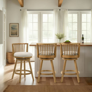 Harper Wood and Fabric Barstool, Ivory, 30" Bar Height