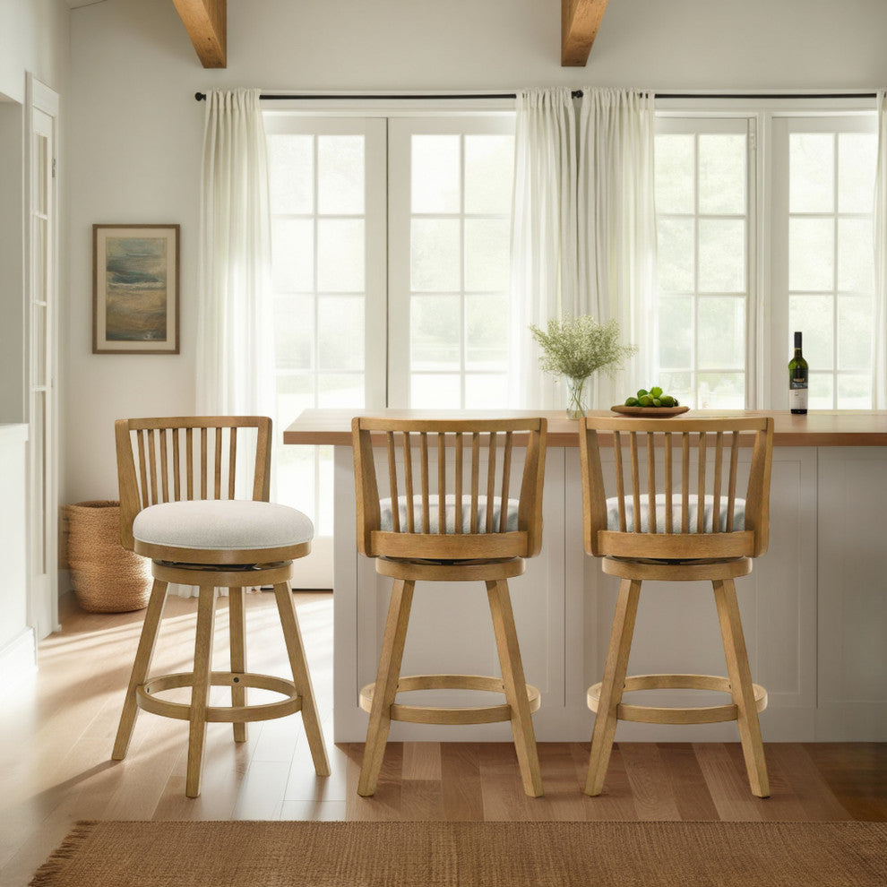 Harper Wood and Fabric Barstool, Ivory, 30" Bar Height