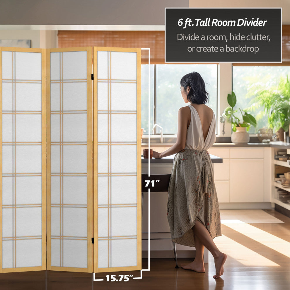 6' Tall Canvas Double Cross Room Divider, Natural, 3 Panels