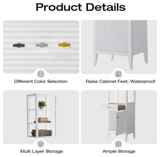 Vanity Art 21" Freestanding Linen Cabinet, Linear White, Matte Black Handle