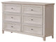 Benzara BM252378 Dresser With 6 Drawers and Metal Pulls, Antique White