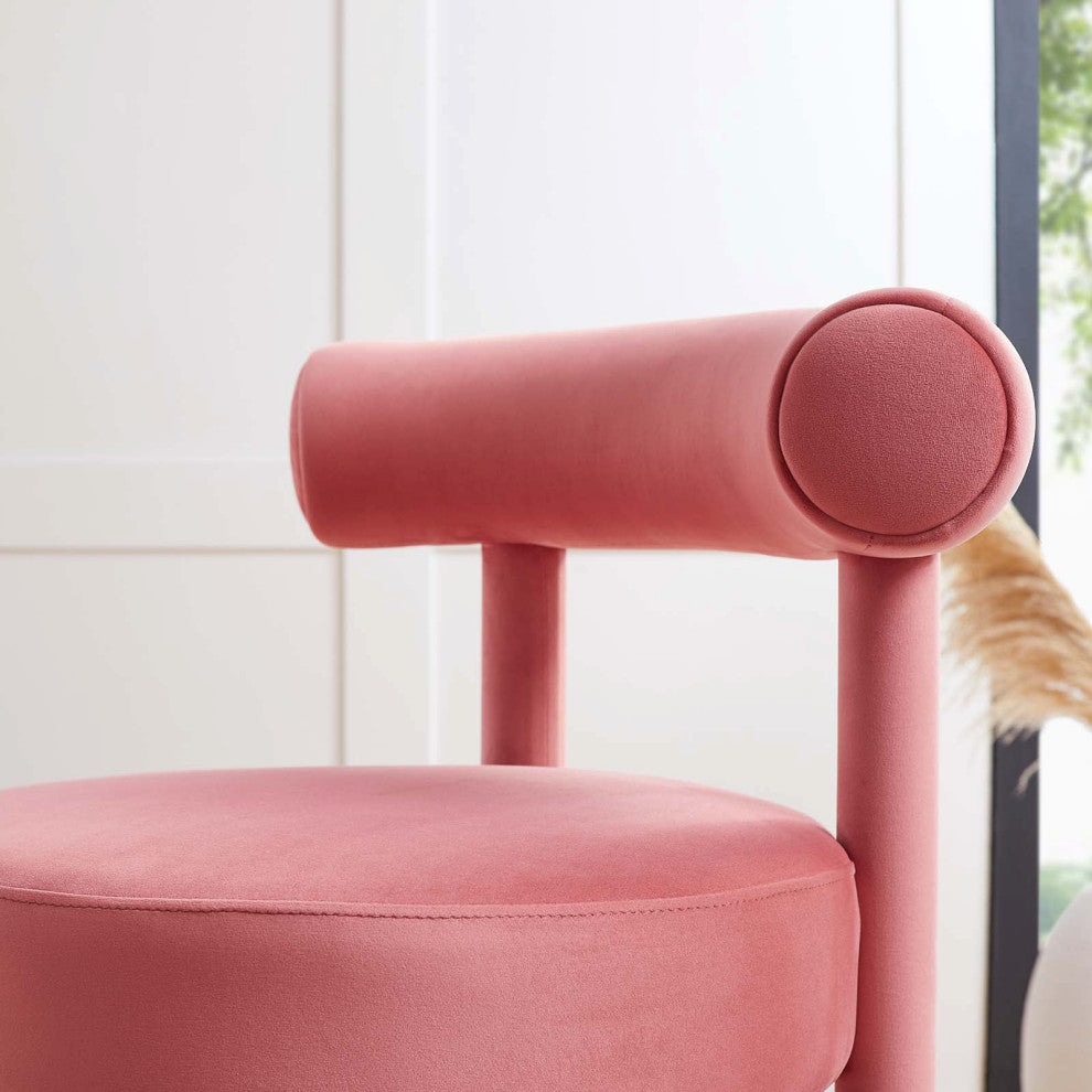 Toulouse Performance Velvet Counter Stool, Curved Round Bolster Kitchen Stool, Pink