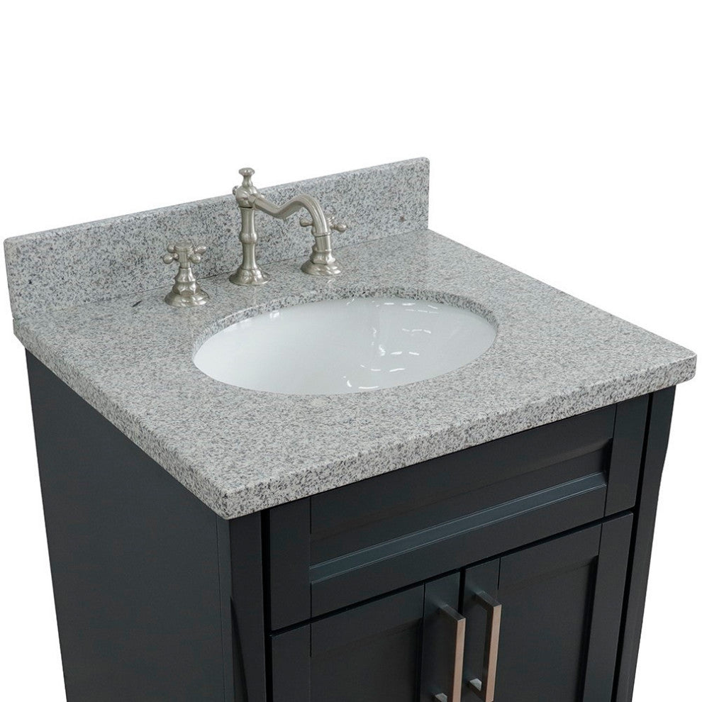 25" Single Sink Vanity, Dark Gray Finish With Gray Granite And Oval Sink