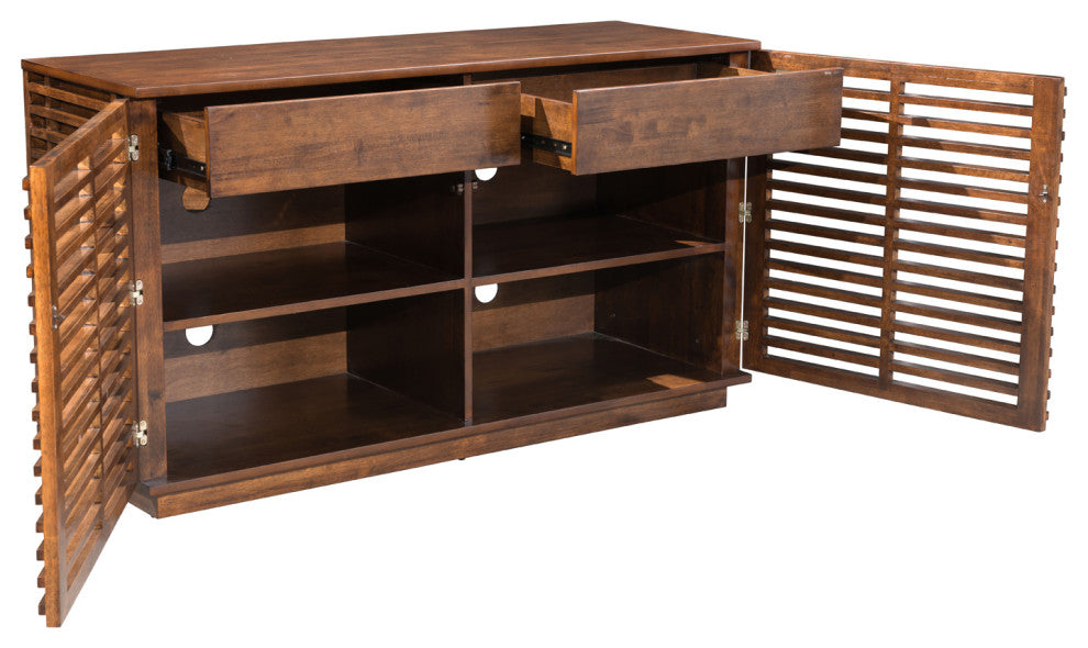 Modern Walnut Brown Wood Strip Sideboard