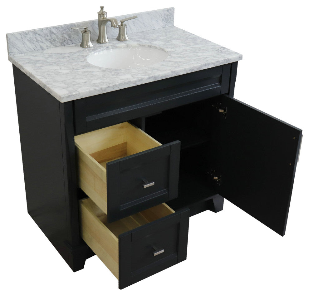 37" Single Sink Vanity, Dark Gray Finish With White Carrara Marble