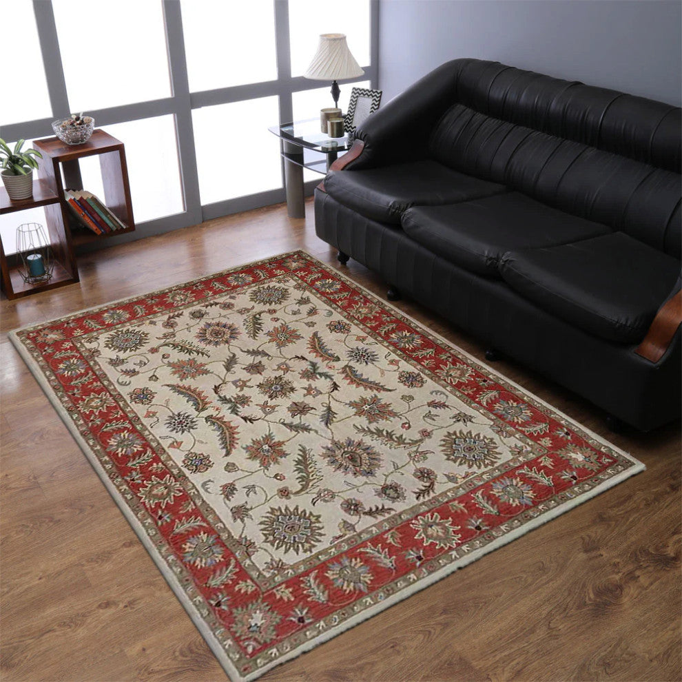 HAND TUFTED WOOL ECO-FRIENDLY AREA RUGS-Cream&Red Color, Oriental Design