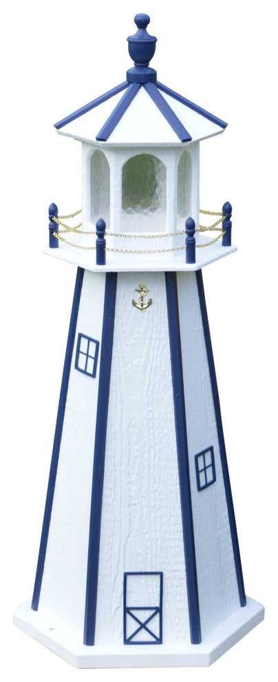 Standard Lighthouse, White & Navy Blue, 4 Foot, Dusk to Dawn Sensor