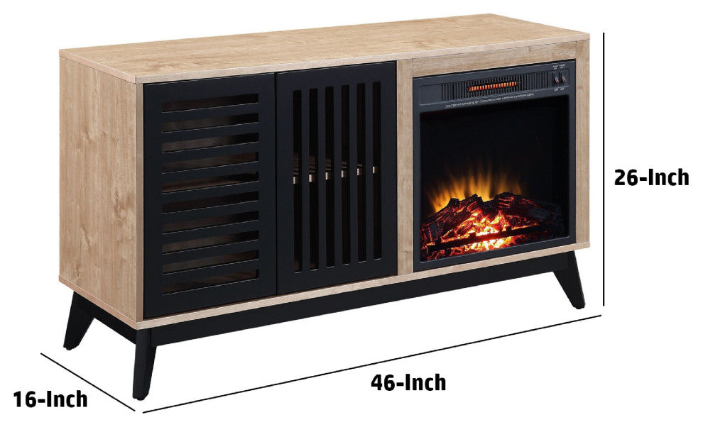 Benzara BM274624 46" Wood Console Table, LED Electric Fireplace, Oak Brown/Black