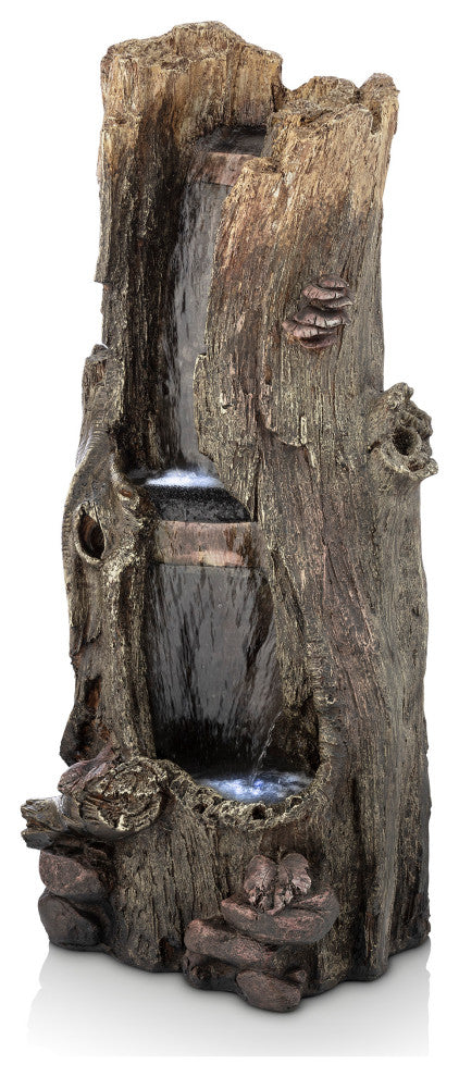 41" Tall Outdoor Rainforest Waterfall Tree Trunk Fountain with LED Lights