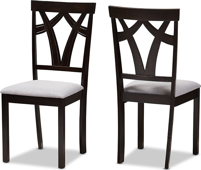 Sylvia Modern Gray Fabric and Dark Brown Finished Dining Chair, Set of 2