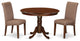 3Pc Small Round Table, Linen Brown Fabric Dining Chairs, Mahogany Chair Legs