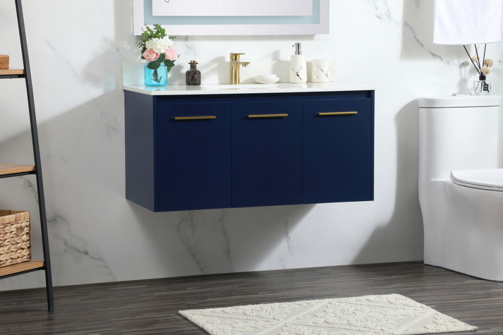 Home Living 40" Single Bathroom Vanity, Blue With Backsplash