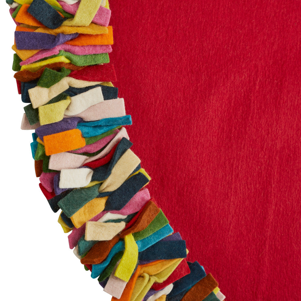 Multicolored Fringe Tree Skirt in Red Hand Felted Wool